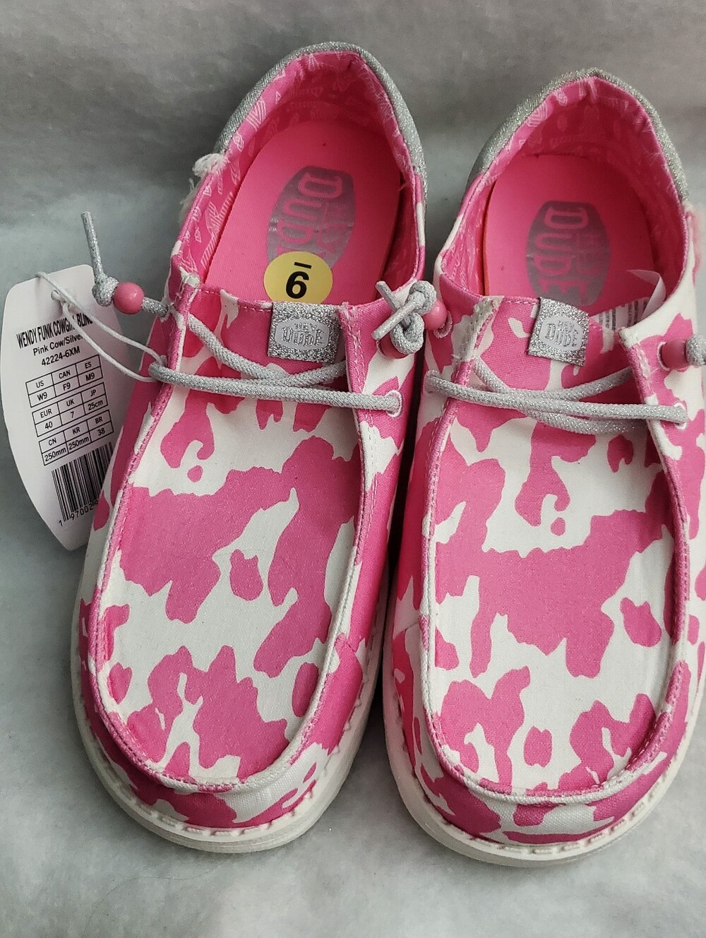 Hey Dude Women's Wendy Funk Cowgirl Bling Pink Cow/Silver Shoes